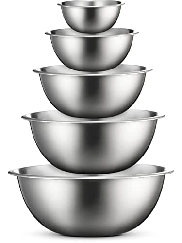 FineDine Stainless Steel Mixing Bowls (Set of 5) Stainless Steel Mixing Bowl Set - Easy To Clean, Nesting Bowls for Space Saving Storage, Great for Cooking, Baking, Prepping