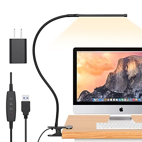 iZELL LED Desk Lamp for Home Office with Clamp [77 LEDs Light 3 Color Modes & 10 Brightness Levels] Flexible Gooseneck Book Lights, Easy Clip on Reading Headboard