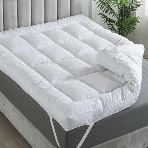 WhatsBedding 5 Inch Duck Feather Bed, 100% Cotton Mattress Topper, Extra Thick 2500gsm Overfilled Pillow Top, Hotel Collection