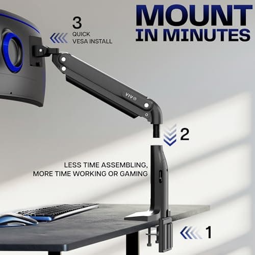 VIVO Aluminum Ultrawide Monitor Stand, Classic, Fits up to 49 inch Computer Screens, Single Articulating Pneumatic Arm, C-Clamp and Grommet Desk Mount, Max VESA 200x100, Black, STAND-V100H 6