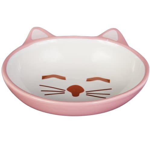 PetRageous 70658 Oval Frisky Kitty Stoneware Cat Bowl 5.5-Inch Wide and 1.5-Inch Tall Saucer with 5.3-Ounce Capacity and Dishwasher Safe is Great for Cats, Ceramic, Pink