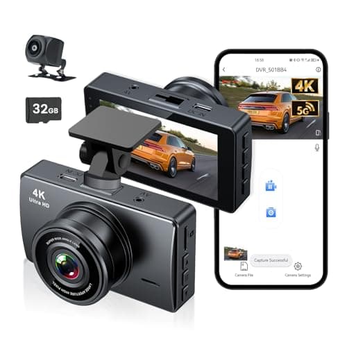Dash Cam Front and Rear, Dash Camera for Cars 4K+1080, Dashcam Built-in WiFi, APP Control, 32GB Card Included, 3" IPS Touch Screen, 24H Parking Monitor, Night Vision, G-Sensor