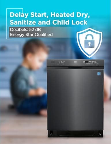 BLACK+DECKER 24" Built-In Dishwasher, 12-Place Setting Capacity with Stainless Steel Tub, Dish Washer with 6 Wash Programs, Low Noise, ENERGY STAR Certified, BDW200MB, Black 7