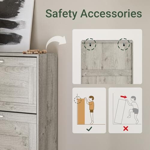 Haotian Enclosed Shoe Rack for Entryway, Narrow Shoe Cabinet with 2 Flip Drawers, Slim Shoe Storage Organizer for Hallway or Small Spaces, Grey, FSR137-HG 6