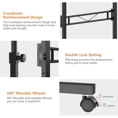 HOMIDEC Standing Desk, 32 Inch Portable Small Desk Adjustable Height, Rolling Home Office Desks with Wheels, Sit Stand Desk for Bedroom Walking Pad Home Office Small Space, Black 6