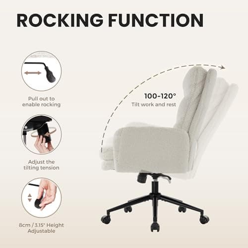 IWMH High-Back Home Office Chair,Upholstered Desk Chair with Armrests,Height Adjustable Armchair with Wheels, Swivel Office Desk Chair, Ergonomic Computer Task Chair, Leisure Armchair Cashmere(White) 5