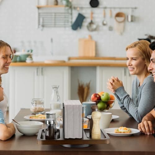 Gomyrod Napkin Holder for Table, Rotating Metal Napkin Dispenser with Salt and Pepper Shakers Caddy Standing Paper Towel Holder for Bathroom Kitchen Dining Table Decor Not Including Shakers 7