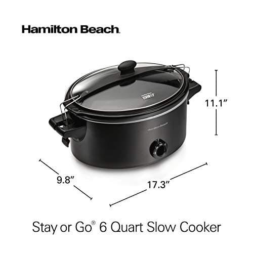 Hamilton Beach Stay or Go Portable Slow Cooker with Lid Lock, Dishwasher-Safe Crock, 6-Quart, Black 33261 8