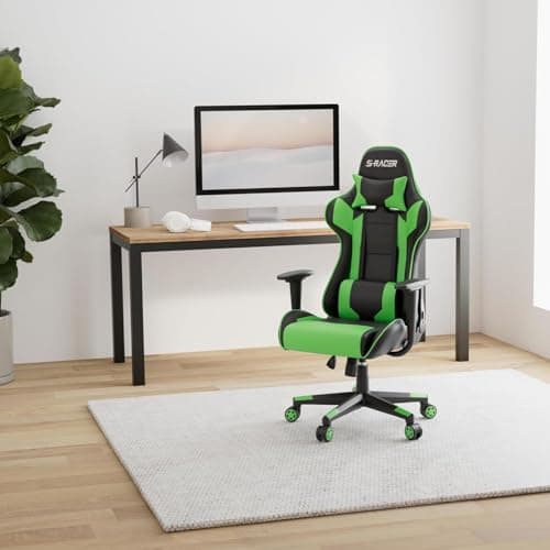 Homall Gaming Chair, Office Chair High Back Computer Chair Leather Desk Chair Racing Executive Ergonomic Adjustable Swivel Task Chair with Headrest and Lumbar Support (Green) 7