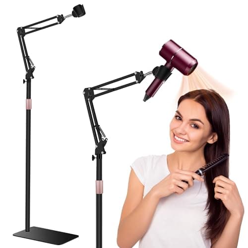 Hair Dryer Stand, 1.68M Height Adjustable, Hands Free Blow Dryer Holder with Heavy Base, 360 Degree Rotating, Work with 99% Dryers, Gift for Mom, Elder, Frozen Shoulder - Black