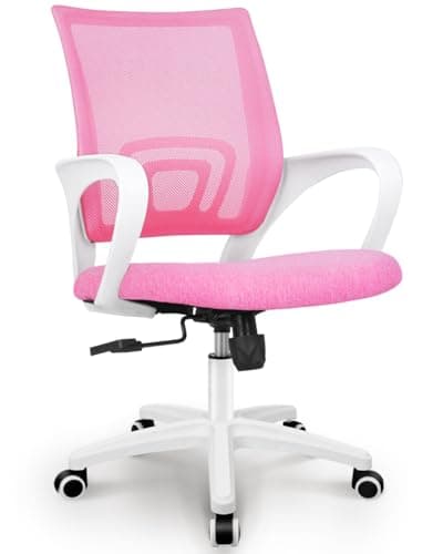 NEO CHAIR Office Desk Computer Chair Ergonomic Mesh Gaming Mid Back Seat with Comfy Lumbar Support Adjustable Height Swivel for Home Task (Pink)