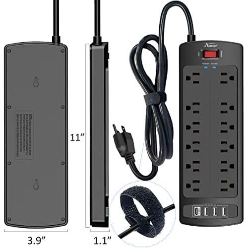 Power Strip, ALESTOR Surge Protector with 12 Outlets and 4 USB Ports, 6 Feet Extension Cord (1875W/15A), 2700 Joules, ETL Listed, Black 7