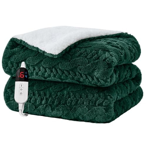 Easthome Electric Heated Blanket Full Size - Jacquard Shaggy Sherpa 72"x84" Fast Heating Bed Blankets with 6 Heating Levels & 10 Hours Auto Off, Over-Heated Protection ETL, Dark Green