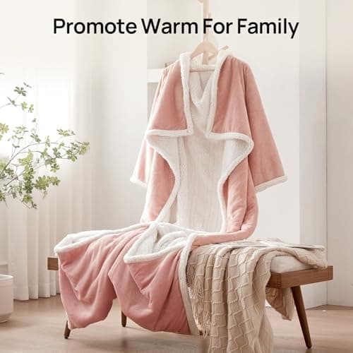 Westinghouse Electric Snuggle Throw Blankets with Foot Pocket, Wearable Heated Blanket with Sleeves, 6 Heating Levels & 2 to 10 Hours Heating Time Settings, 50 * 70"+18", Pink 7
