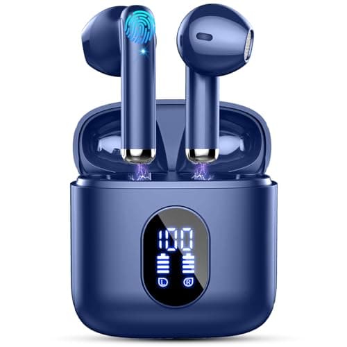 Wireless Earbuds, Bluetooth Headphones 5.4 with ENC Noise Cancelling Mics, 30H Bluetooth Ear buds 3D Bass with LED Display Charging Case, IP7 Waterproof Wireless Earphones for Android, iOS, Dark blue