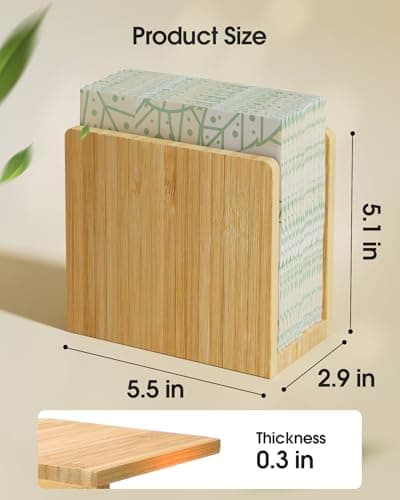 MaxGear Bamboo Napkin Holder for Tables, Wooden Freestanding Tabletop Tissue Dispenser for Kitchen, Dining Room, Party, Outdoor, Holds 5.5x5.5 or Larger Napkins for Home, Restaurant, Hotel, 1 Pack 6