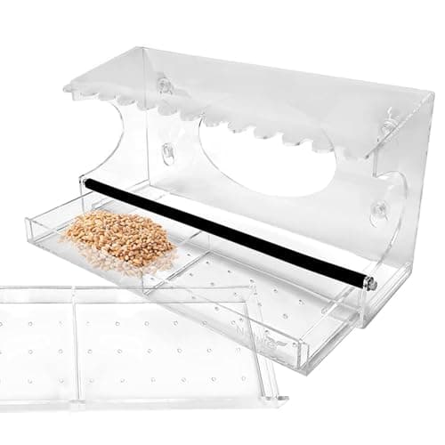 Nature Gear Acrylic Clear Window Bird Feeder with Strong Suction Cups, Removable Sliding Seed Tray, Weather-Resistant & Easy to Clean for Window Viewing, Extended