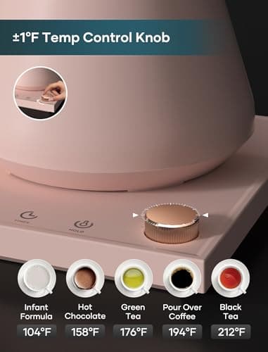 INTASTING Electric Kettles, Gooseneck Electric Kettle, ±1℉ Temperature Control, Stainless Steel Inner, Quick Heating, for Pour Over Coffee, Brew Tea, Boil Hot Water, 0.9L Pink 2