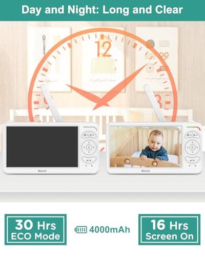 Blemil 6" Baby Monitor with 2 Cameras 4000mAh Battery Upgrade Split Screen Video Baby Monitor No WiFi Remote Pan-Tilt-Zoom Auto-Night Vision 150 Languages ECO Mode 2-Way Talk 1000FT (Ideal Condition) 5