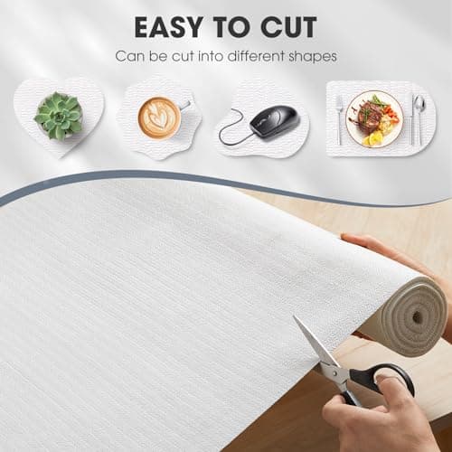 ALIUNI Drawer and Shelf Liner, Non-Slip Kitchen Cabinet Liners Non-Adhesive Thick Strong Grip Waterproof Washable Mats Protect Dresser Shelves Cupboard Bathroom Cabinets, White, 12 in X 10 FT 4