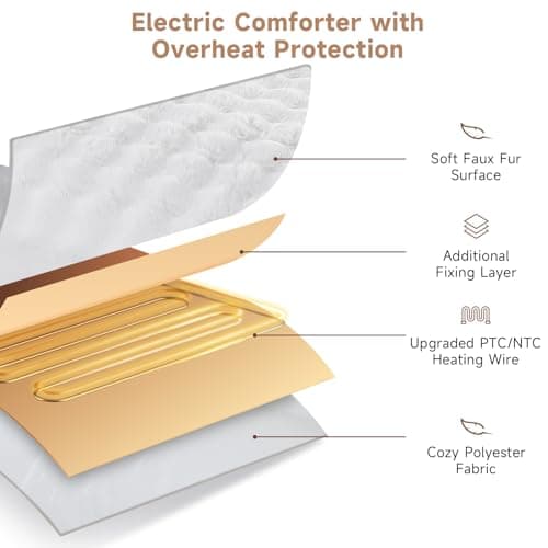 TiMiCalda Heated Comforter Blanket King - Fast Heating Faux Fur Bubble Thick Comforter with 6 Heat Levels & 1-10 Hours Time Settings, Wireless LCD Controller, 90"x104", Cream 6