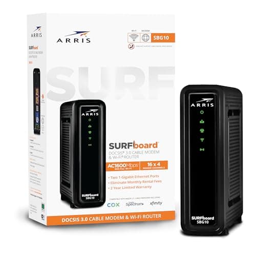 ARRIS (SBG10-RB) - Modem Router Combo - DOCSIS 3.0 16 x 4 Gigabit & AC1600 WiFi, [Check with your provider for compatibility]400 Mbps Max Internet Speeds - Renewed 7
