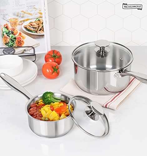 MICHELANGELO Stainless Steel Saucepan Set, 1QT & 3QT Saucepans with Lids, Nonstick Sauce Pan with Lid, Stainless Steel Pot Set 4 Pieces, Dishwasher Safe, Induction Compatible 7