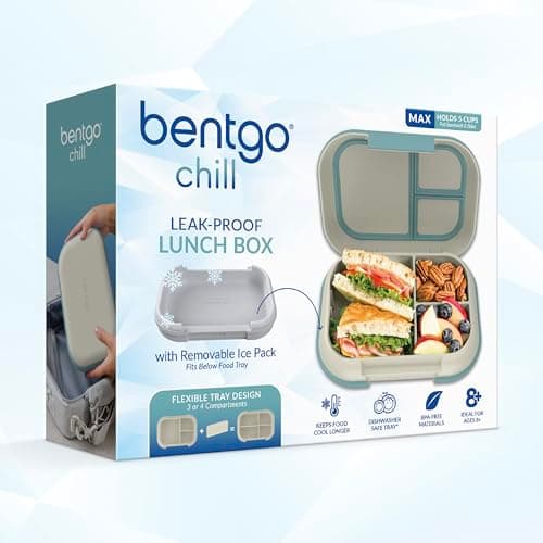 Bentgo Chill Max Leak-Proof XL Lunch Box - Included Ice Pack Keeps Food Cold; 5-Cup Capacity for Adults & Ages 8+, 3 or 4 Compartment Bento Box, BPA-Free, Dishwasher Safe (Bone & Glacier Blue) 9