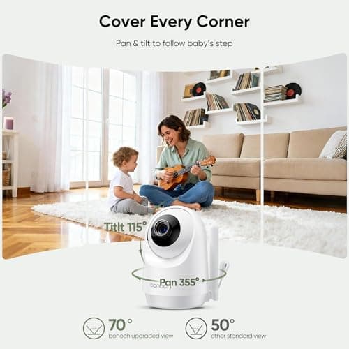 bonoch MegaView Baby Monitor with 2 Cameras, 7" 720P HD Split Screen Baby Monitor No WiFi, Video Monitor with Camera and Audio, 6000mAh, VOX Mode, 2 Way Audio, Remote PTZ, Auto Night Vision 8