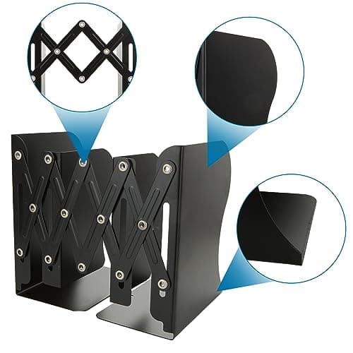 SHUESS 2 Pack Adjustable Bookends Metal Expandable Bookends for Heavy Book Holder, 2 Dividers, Black Book Stoppers to Hold Books Heavy Duty, Desk Book Ends for Shelves for Office & School 5