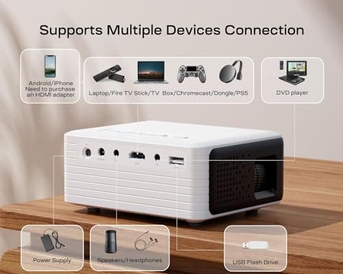 YOTON Mini Projector, Portable Projector with WiFi Bluetooth, 720P Native iPhone Video Projector for Home Theater, Compatible with iOS/ Android/PC/Tablet/Fire Stick 5