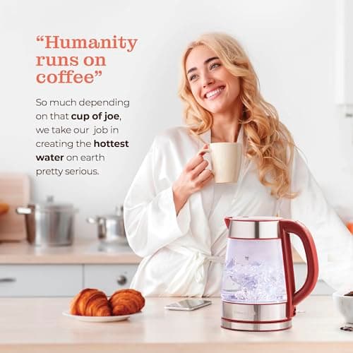 Speed-Boil Water Electric Kettle, 1.7L 1500W, Coffee & Tea Kettle Borosilicate Glass, Wide Opening, Auto Shut-Off, Cool Touch Handle, LED Light. 360° Rotation, Boil Dry Protection 8
