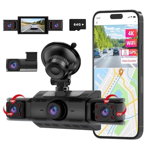 CATCATCH 4 Channel Dash Cam 360° View,4K Front and Rear Dash Camera for Cars,WDR Night Vision,Smart Voice Control,Built-in WiFi&GPS,G-Sensor,24H Parking Mode,Free 64GB SD Card,Suction Cup