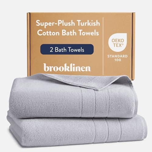 Brooklinen Super-Plush 100% Turkish Cotton Bath Towels - Set of 2-770 GSM, Highly Absorbent, Machine Washable, Perfect Bath Towel Set for Home & Bathroom (30" x 58", Pewter Grey)