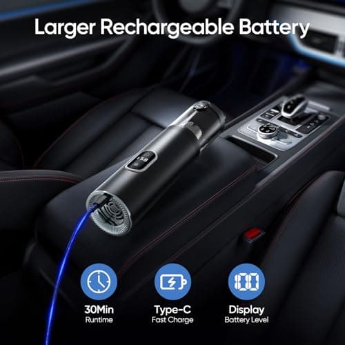 PUFTEM Car Vacuum Cleaner, 15000Pa High Power Handheld Vacuum, LED Display Cordless Car Vacuum, 2 Speeds, 30 Mins Runtime, 150ml Dust Cup, 4 in 1 Portable Mini Vacuum for Car, Home, Office 5
