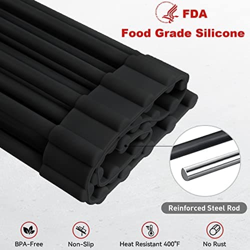 MERRYBOX Roll Up Dish Drying Rack Silicone Wrapped Over The Sink Dish Drying Rack Multipurpose Foldable Sink Drying Mat Anti-Slip & Anti-Rust Dish Rack for Kitchen, 17.5" x 13", Black 5