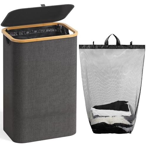 Bathola 120L Laundry Hamper with Lid, Dirty Clothes Hampers for Laundry, Collapsible Laundry Baskets for Small Spaces, Bedroom, Bathroom, Laundry Room, Grey