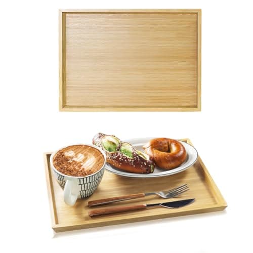 BFTOU 2pcs Rectangular Bamboo Serving Tray for Eating Drinks Storage Snacks TV Breakfast Coffee Parties Bathroom(13.8"x 10.2"x 0.8")