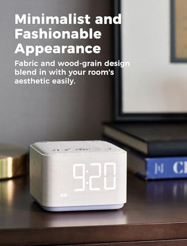 Sound Machine Alarm Clock for Bedroom: 5W Stereo Bluetooth Speaker - 25 Soothing Sounds - 8 Alarm Sounds - 8 Night Light - Noise Machine for Sleeping - Wood 8