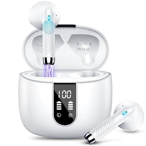 QXQ Wireless Earbuds, Bluetooth Headphones 5.4 Stereo Bass Ear Buds with ENC Noise Cancelling Mic, 40H Bluetooth Earbuds with Dual LED Display Charging Case, IP7 Waterproof Earphones for Android iOS