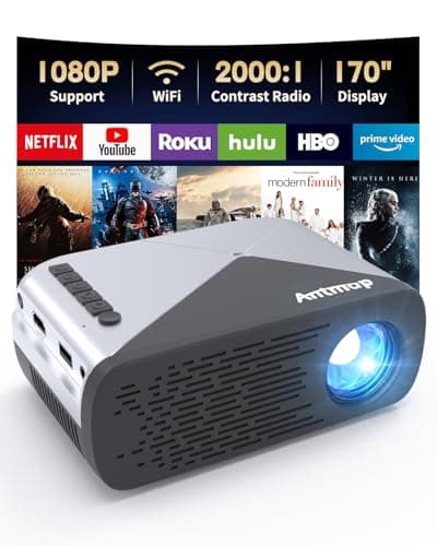 Antmap Mini Projector for iPhone, Outdoor Projector with WiFi and Bluetooth, Movie Projector Outdoor with Speaker, HD 1080P Support Mini Portable Projector, Projectors for Phone/HDMI/USB/TV Stick