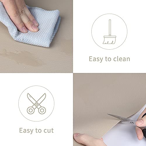 Kitchen Shelf Liner Drawer Liners, Non-Adhesive Refrigerator Liners Waterproof Fridge Mats with Strong Durable Kitchen Cabinets Mat for Drawers, Shelves, Pantry Khaki 5