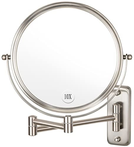 Wall Mounted Makeup Mirror - 1X/10X Magnifying Mirror Double Sided, 8 Inch Extendable Bathroom Mirror, Nickel Finish