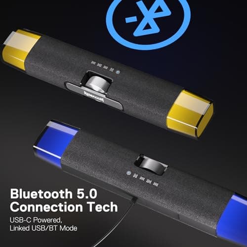 Redragon GS512 RGB Desktop Speakers, 2.0 PC Computer Stereo Soundbar w/BT 5.0/USB Mode, Max 5W x 2 Rich Sound, Crystal RGB Backlight and Easy-Access On-board Control, USB-C Powered 5