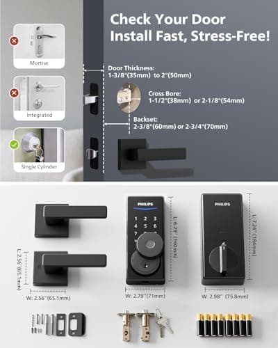 Philips Wi-Fi Smart Lock with Handles, WiFi Keyless Entry Front Door Lock Set, Keypad Deadbolt with Handle App Fingerprint Code Unlocking, Auto Locking, Built-in WiFi, Remote Control & Voice Unlock 8