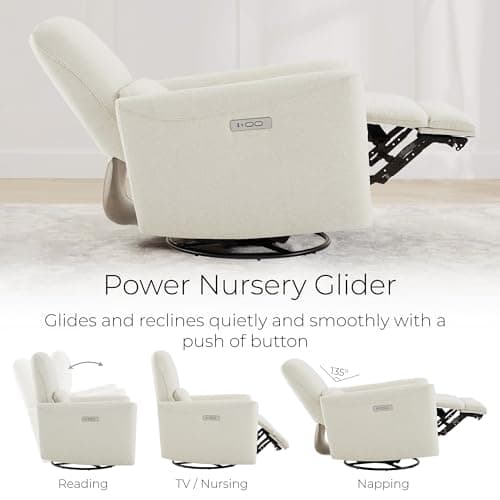 CHITA Power Recliner Chair Swivel Glider, FSC Certified Upholstered Living Room Nursery Reclining Sofa Chair with Lumbar Support, Linen 5