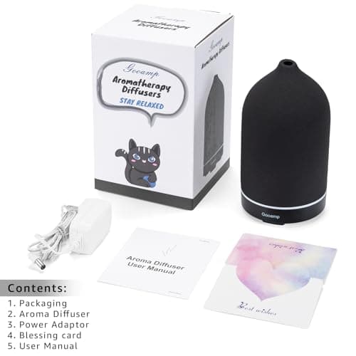 Gooamp 200ML Ceramic Essential Oil Diffuser - Ultrasonic Aromatherapy & Humidifier with 7-Color LED Lights, Auto Shut-Off, Black, 1H/3H/6H Timer | Scent for Home, Office, Yoga 7