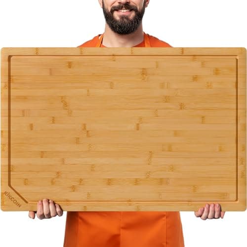 30 Inch Extra Large Bamboo Cutting Boards for Kitchen, Wood Cutting Board with Deep Juice Groove and Handle Heavy Duty Chopping board, Oversized Stove Top Cover, Kikcoin, 30" x 20"