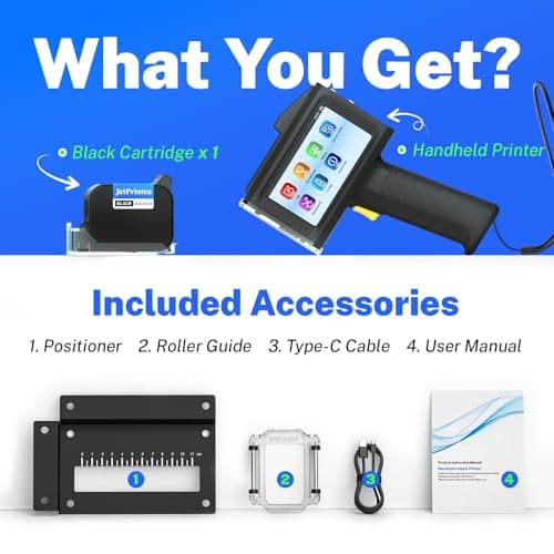 0.5 Inches Print Height Intelligent Handheld Inkjet Printer Lasts 16H Weighs Only 390g for Batch Code Date Lot Number Print on Plastic Carton Wood Metal Glass Aluminum with 42ml Fast Dry Ink (Black) 8