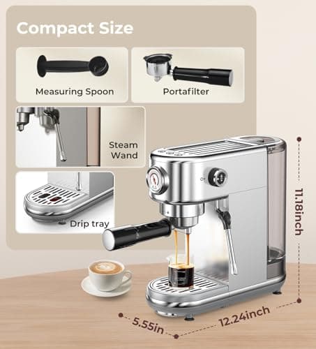 atatix Espresso Machine with Milk Frother, 20 Bar Pressure Espresso Maker, with 44OZ Removable Tank, Compact Stainless Steel Coffee Machine for Home, Office, Latte, Cappuccino, Gift for Women or Men 9